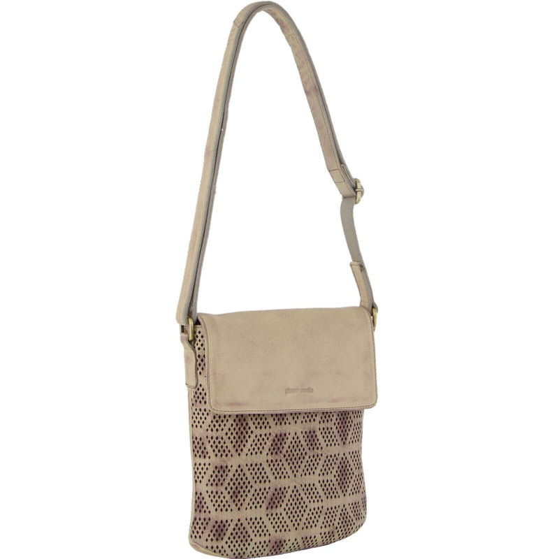 Load image into Gallery viewer, Pierre Cardin Leather Perforated Cross-Body Bag with Flap Closure - Latte-0