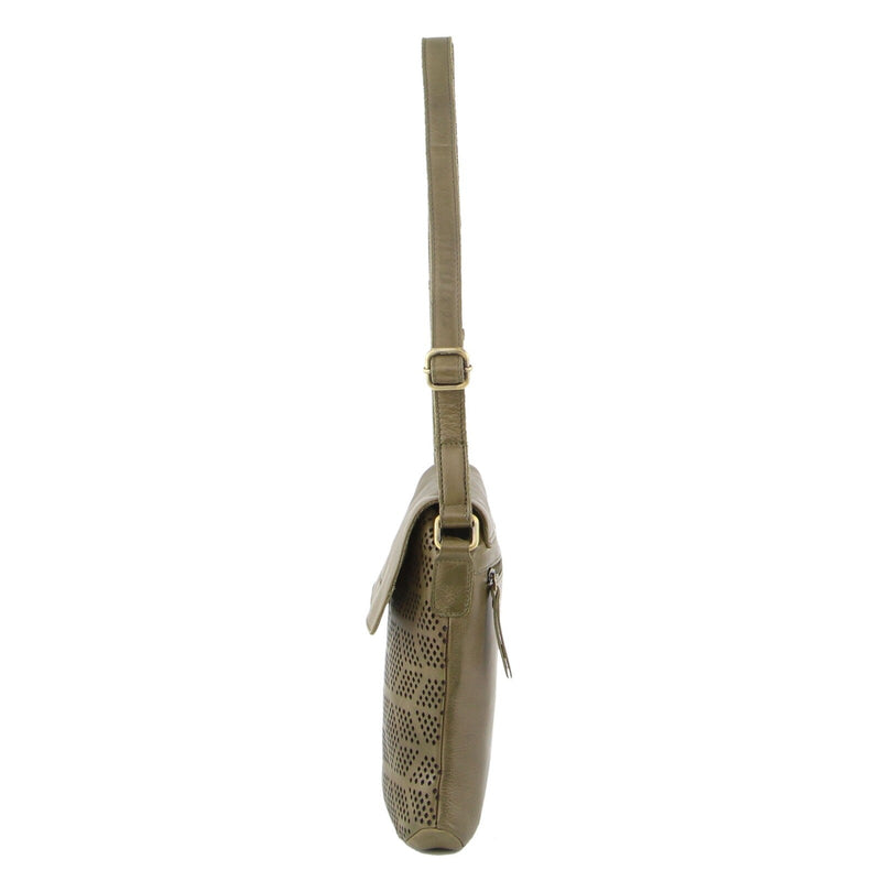 Load image into Gallery viewer, Pierre Cardin Leather Perforated Cross-Body Bag with Flap Closure - Olive-2
