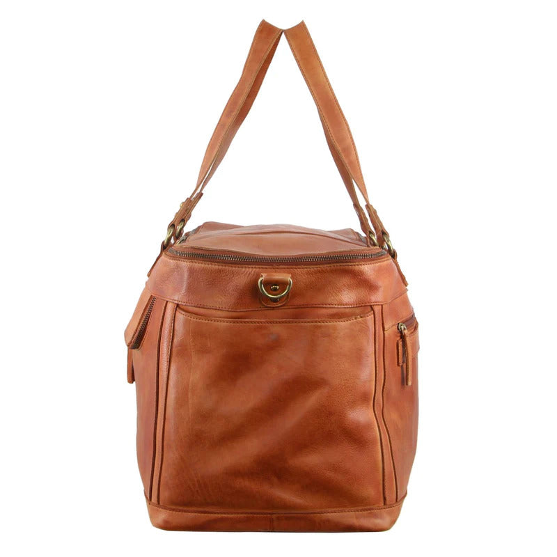 Load image into Gallery viewer, Pierre Cardin Burnished Leather Multi-Compartment Overnight Bag - Cognac-3