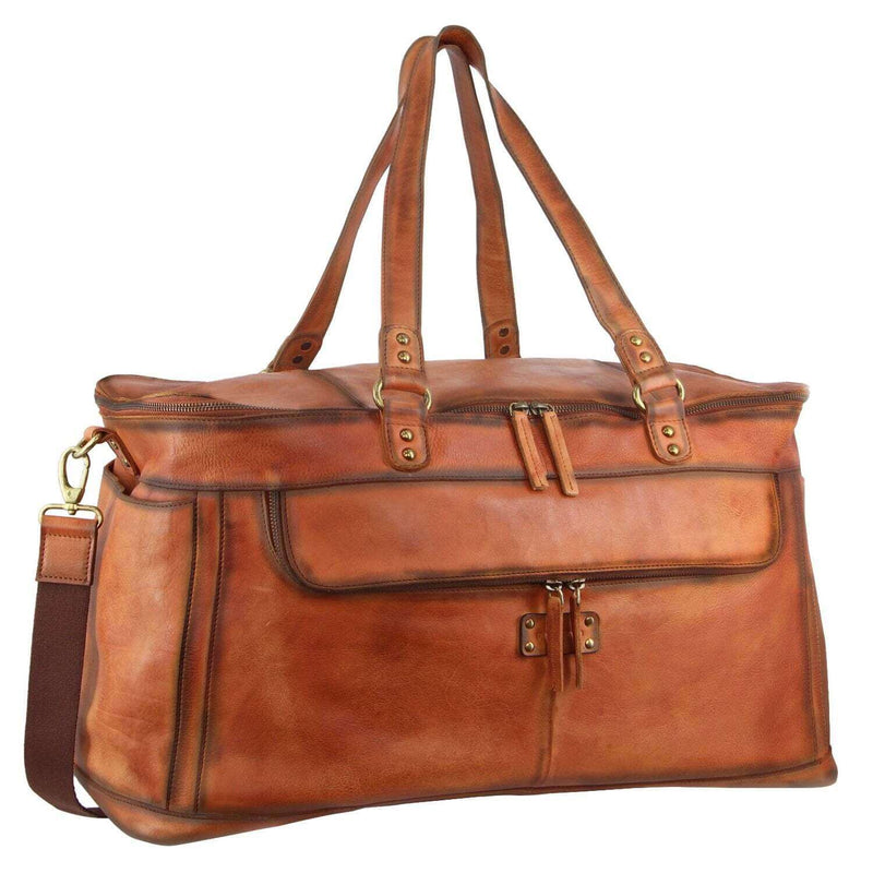 Load image into Gallery viewer, Pierre Cardin Burnished Leather Multi-Compartment Overnight Bag - Cognac-0
