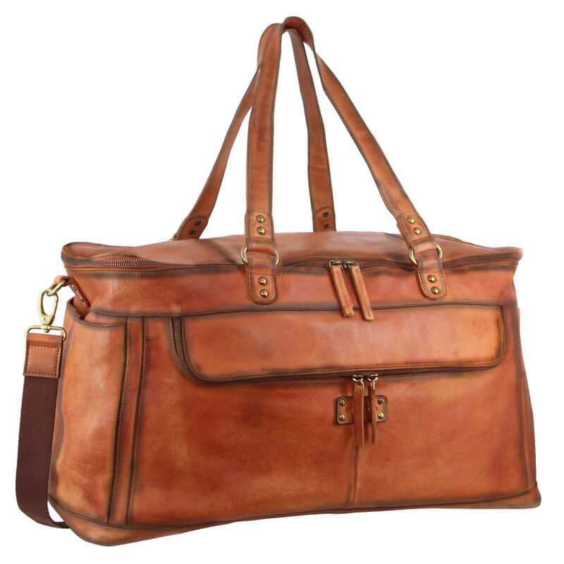 Load image into Gallery viewer, Pierre Cardin Burnished Leather Multi-Compartment Overnight Bag - Cognac-1