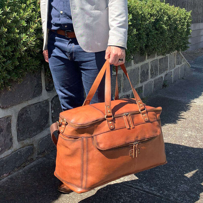 Load image into Gallery viewer, Pierre Cardin Burnished Leather Multi-Compartment Overnight Bag - Cognac-2