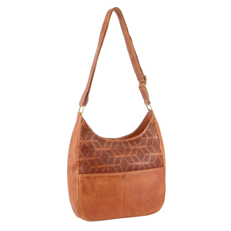 Load image into Gallery viewer, Pierre Cardin Womens Leather Perforated Cross-Body Bag - Cognac-0