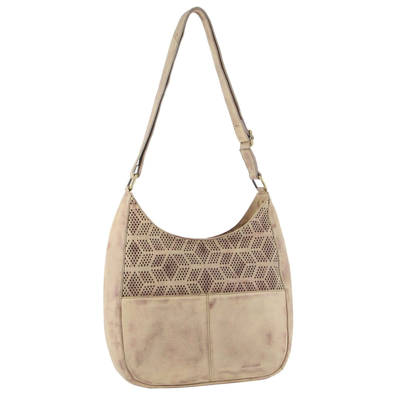 Load image into Gallery viewer, Pierre Cardin Womens Italian Leather Bag Perforated Cross Body Travel - Latte-1