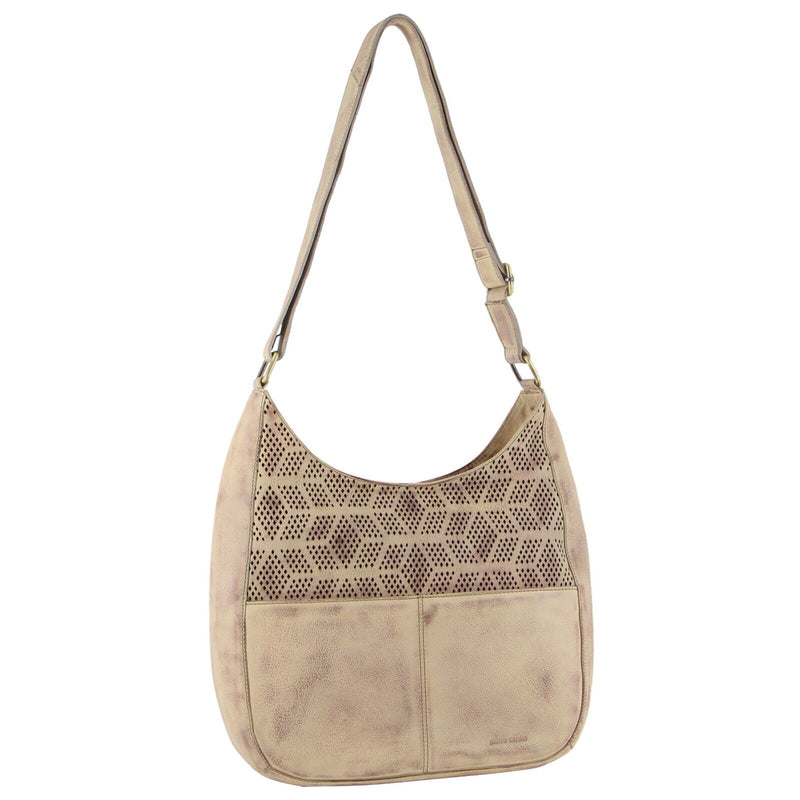 Load image into Gallery viewer, Pierre Cardin Womens Italian Leather Bag Perforated Cross Body Travel - Latte-0