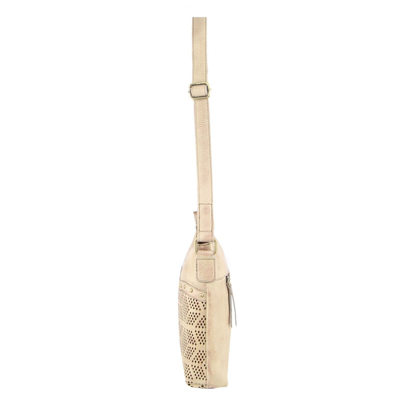 Load image into Gallery viewer, Pierre Cardin Womens Leather Perforated Cross-Body Bag with stud Detailing - Latte-2