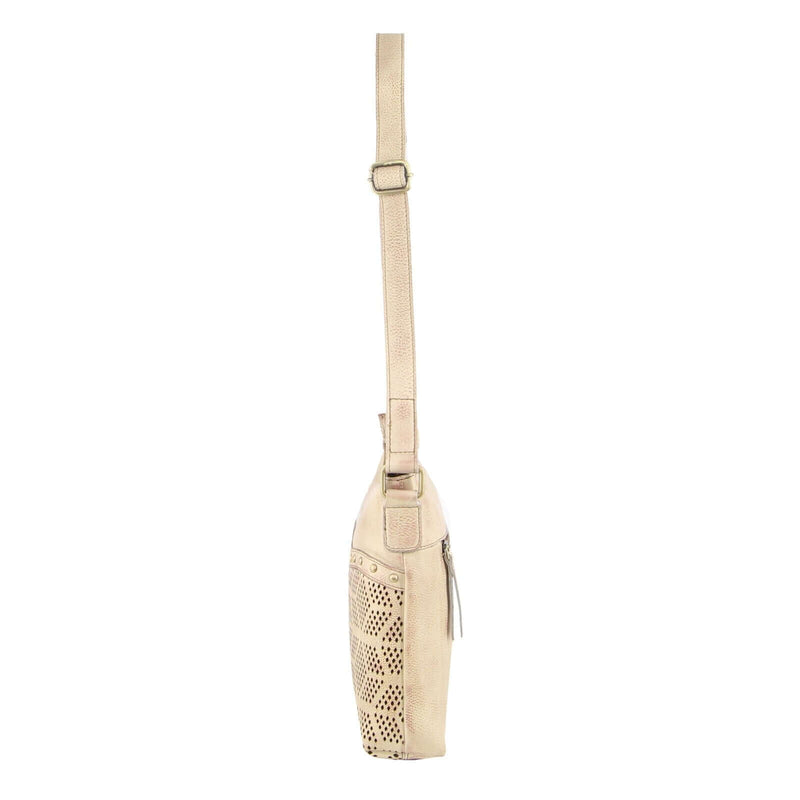 Load image into Gallery viewer, Pierre Cardin Womens Leather Perforated Cross-Body Bag with stud Detailing - Latte-2