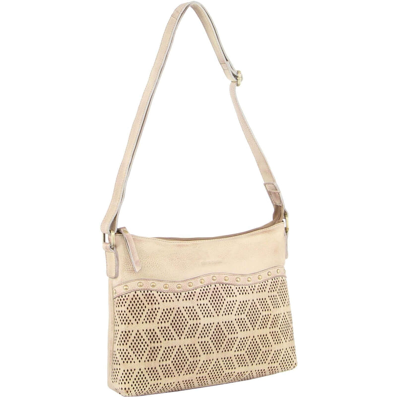 Load image into Gallery viewer, Pierre Cardin Womens Leather Perforated Cross-Body Bag with stud Detailing - Latte-1