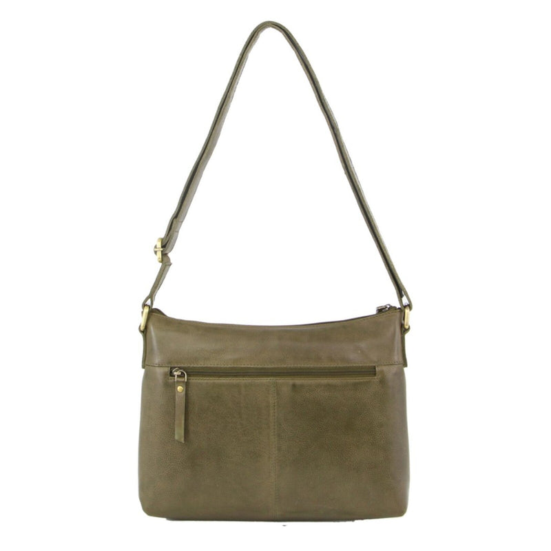 Load image into Gallery viewer, Pierre Cardin Womens Leather Perforated Cross Body Bag w/ Stud Detailing Travel - Olive-3
