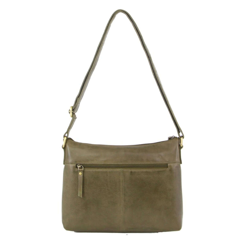 Load image into Gallery viewer, Pierre Cardin Womens Leather Perforated Cross Body Bag w/ Stud Detailing Travel - Olive-3