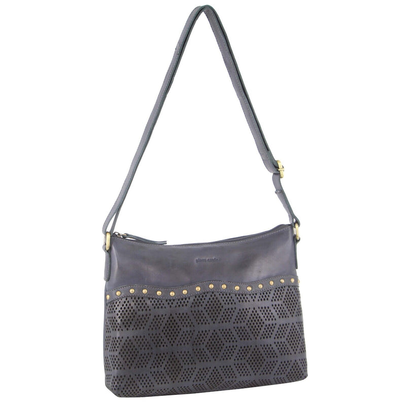 Load image into Gallery viewer, Pierre Cardin Womens Leather Perforated Cross-Body Bag with stud Detailing - Teal-1