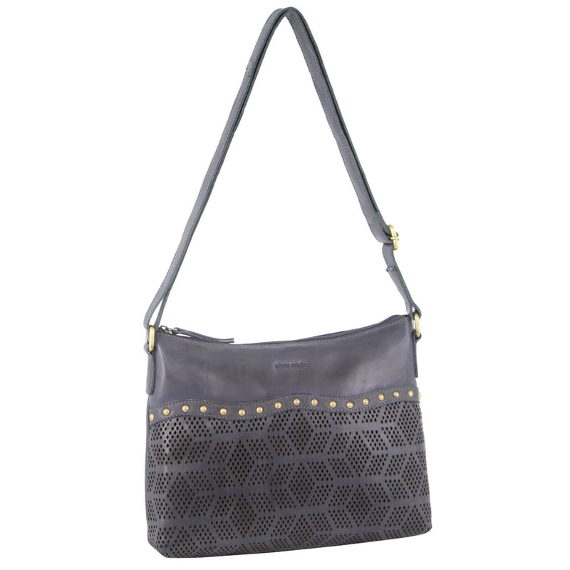Load image into Gallery viewer, Pierre Cardin Womens Leather Perforated Cross-Body Bag with stud Detailing - Teal-1