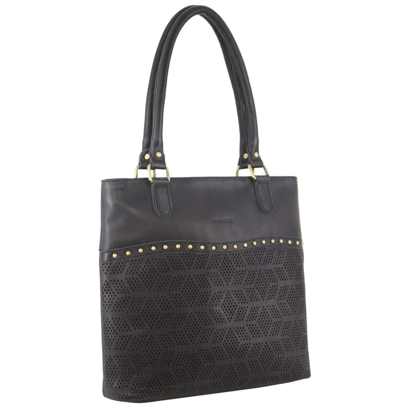 Load image into Gallery viewer, Pierre Cardin Womens Leather Perforated Shoulder Bag with stud Detailing - Black-1
