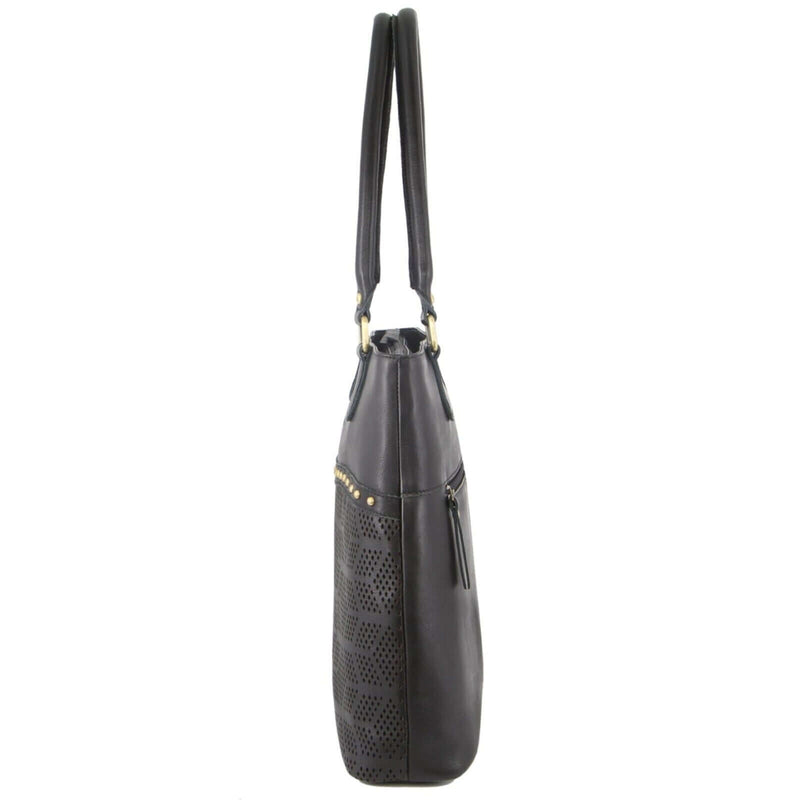 Load image into Gallery viewer, Pierre Cardin Womens Leather Perforated Shoulder Bag with stud Detailing - Black-2