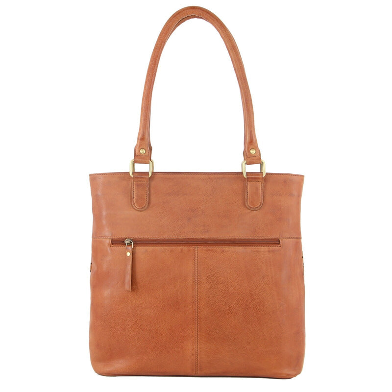 Load image into Gallery viewer, Pierre Cardin Womens Leather Perforated Shoulder Bag with stud Detailing - Cognac-3