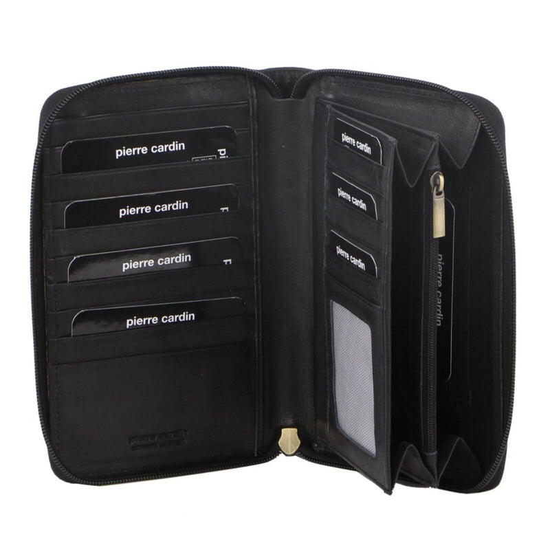 Load image into Gallery viewer, Pierre Cardin Perforated Leather Ladies Zip Around Wallet - Black-1