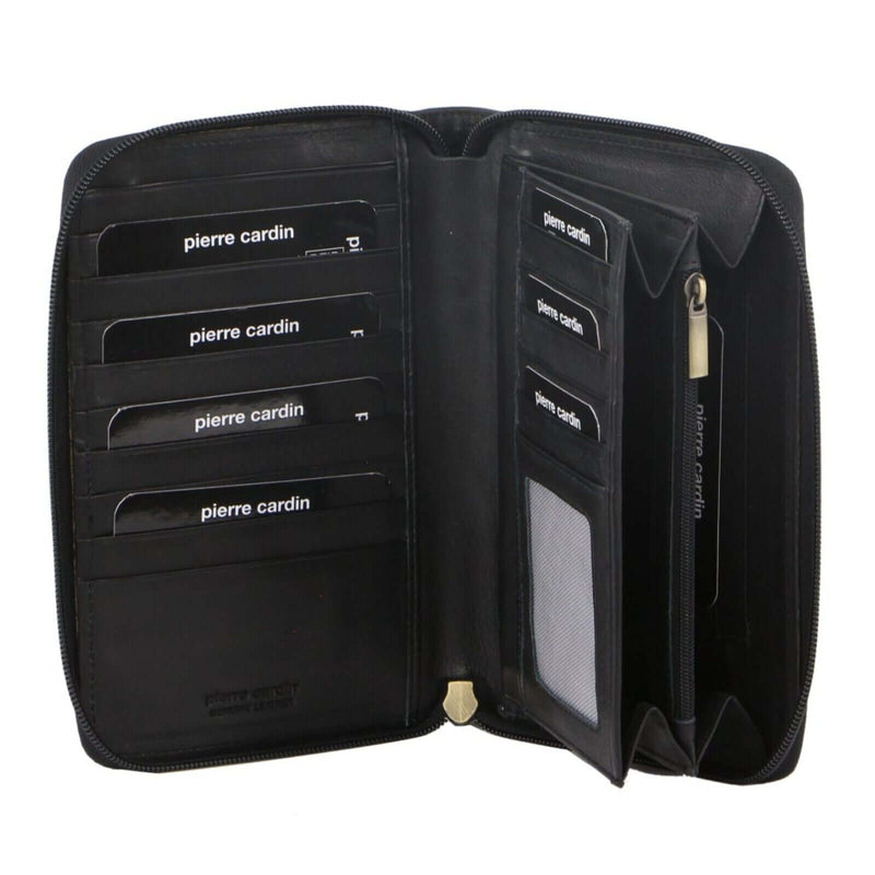 Load image into Gallery viewer, Pierre Cardin Perforated Leather Ladies Zip Around Wallet - Black-1
