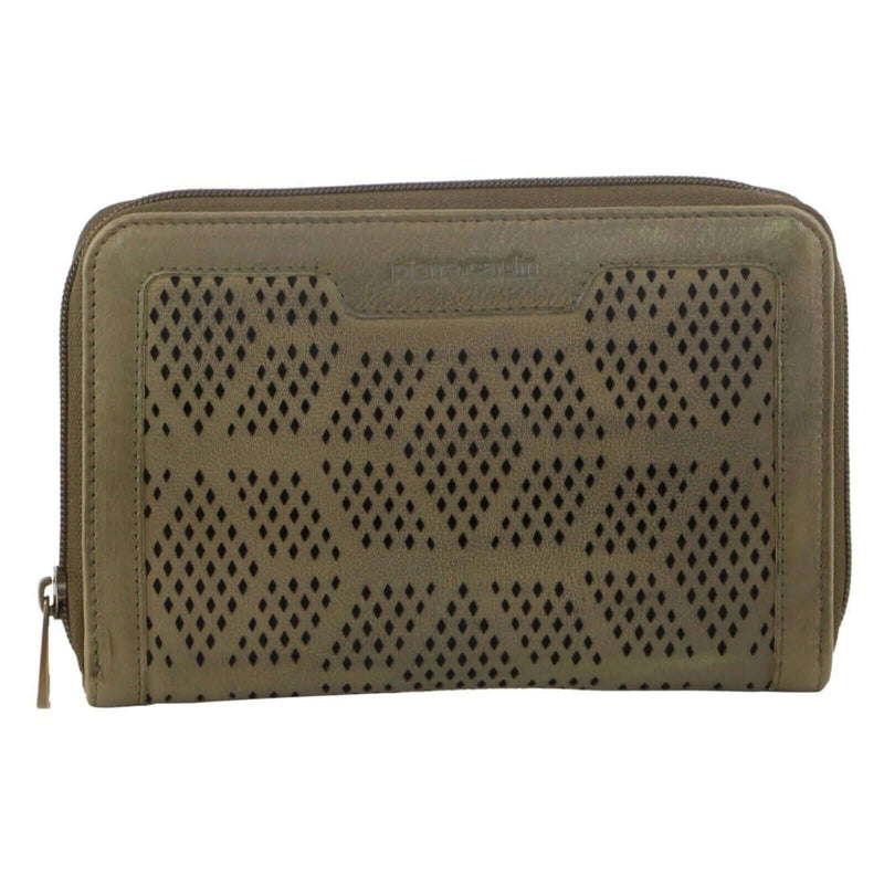Load image into Gallery viewer, Pierre Cardin Perforated Leather Ladies Zip Around Wallet - Olive-2