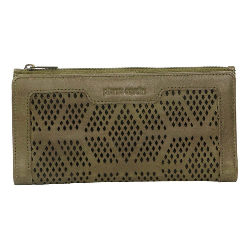 Load image into Gallery viewer, Pierre Cardin Perforated Leather Ladies Handy Travel Wallet - Olive-2