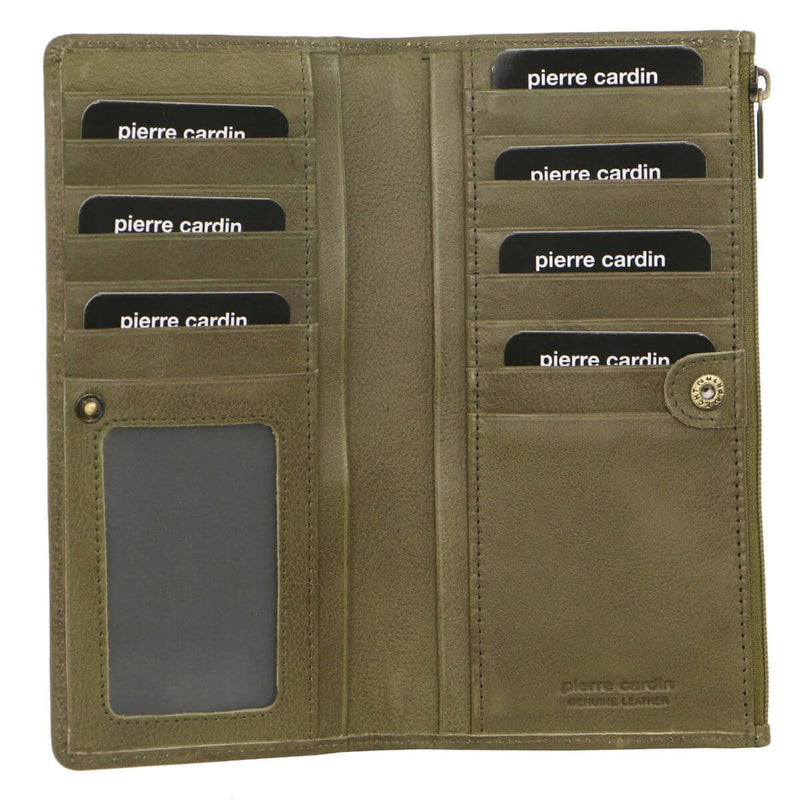 Load image into Gallery viewer, Pierre Cardin Perforated Leather Ladies Handy Travel Wallet - Olive-1