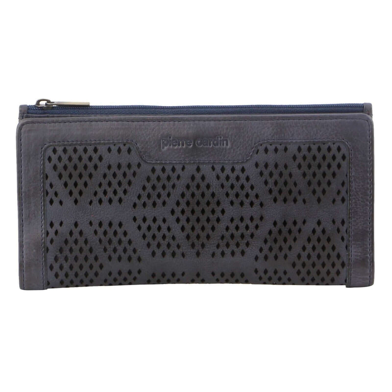 Load image into Gallery viewer, Pierre Cardin Perforated Leather Ladies Handy Travel Wallet - Teal-2