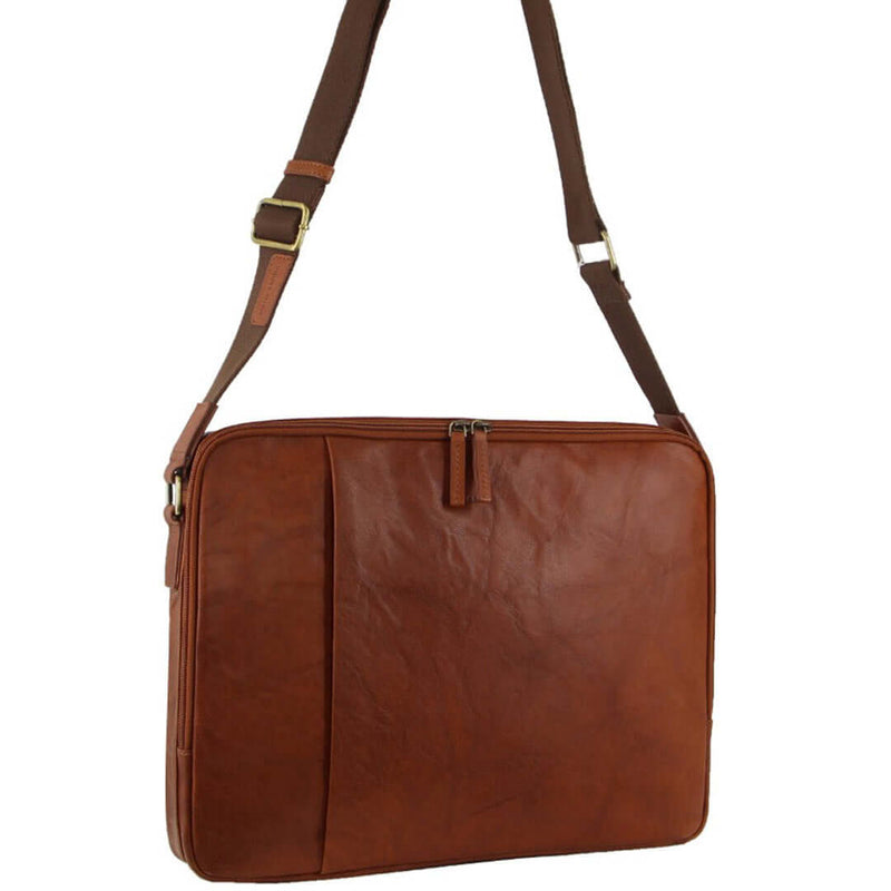 Load image into Gallery viewer, Pierre Cardin Crumpled Leather 15" Laptop Computer Bag - Tan-1