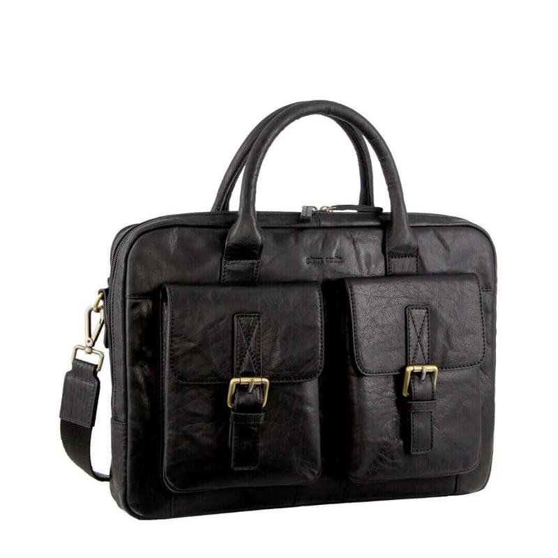 Load image into Gallery viewer, Pierre Cardin Leather Multi-Compartment Business 15" Laptop Bag - Black-1