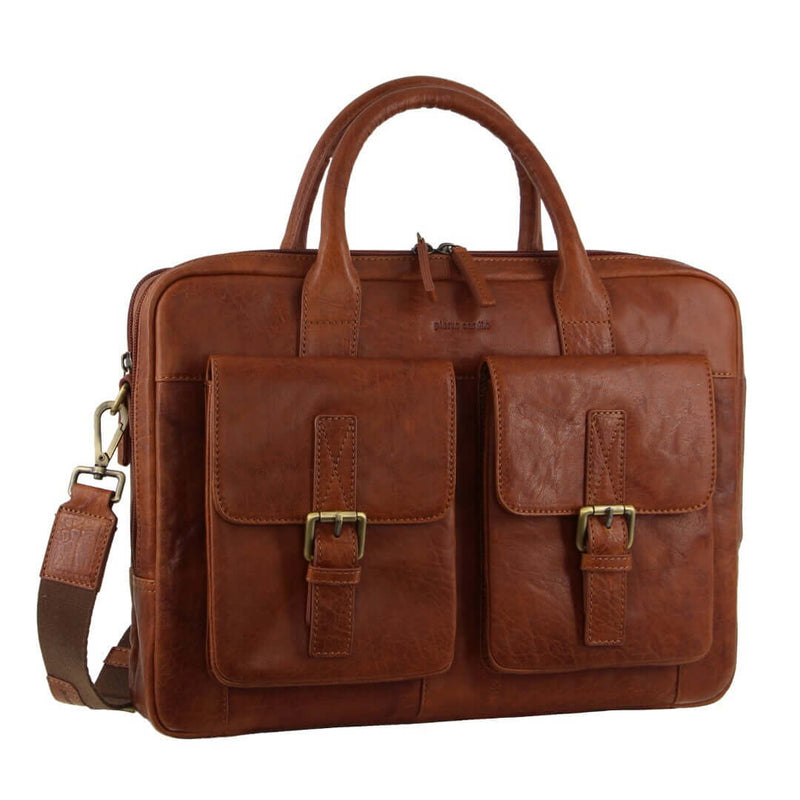 Load image into Gallery viewer, Pierre Cardin Leather Multi-Compartment Business 15" Laptop Bag - Tan-0