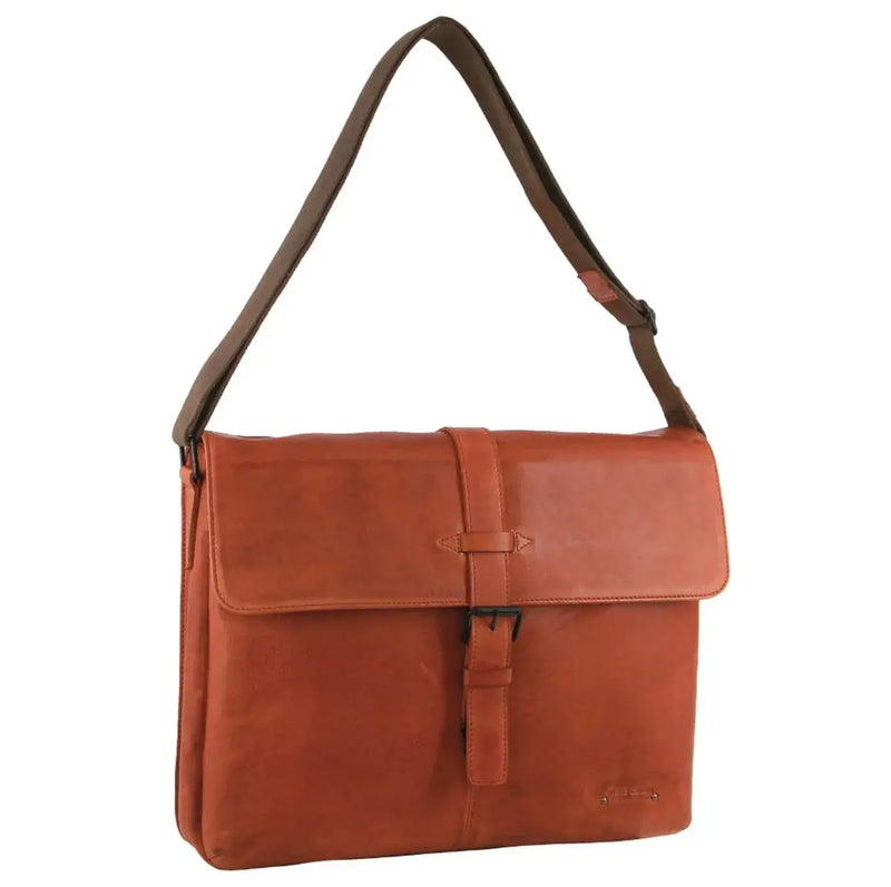Load image into Gallery viewer, Pierre Cardin Italian Leather Flap-Over Laptop Computer Bag in Cognac-1