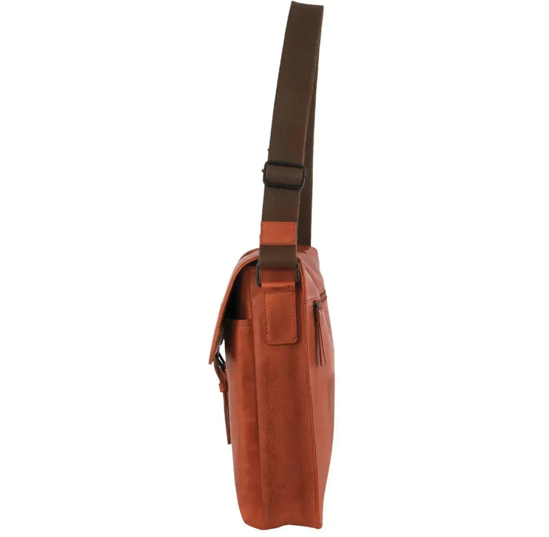 Load image into Gallery viewer, Pierre Cardin Italian Leather Flap-Over Laptop Computer Bag in Cognac-3