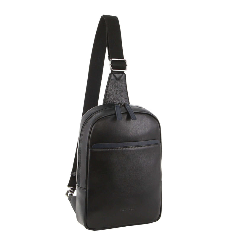 Load image into Gallery viewer, Pierre Cardin Mens Leather Crossbody Bag w/ Shoulder Strap in Black/Navy-1