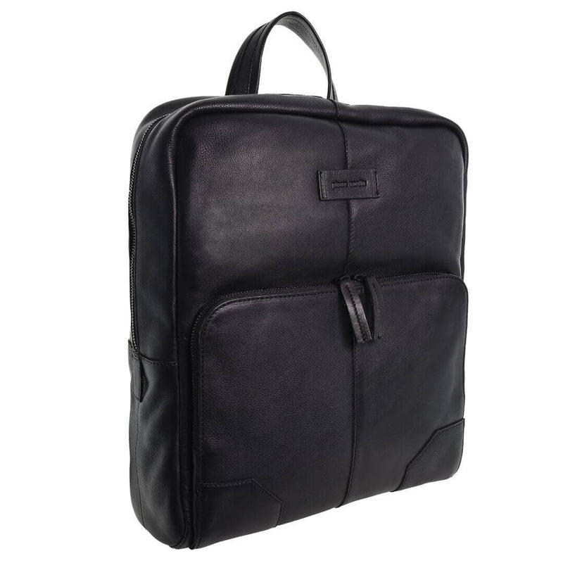 Load image into Gallery viewer, Pierre Cardin Mens Leather Sleek Backpack Bag w/ Laptop Compartment in Black-0