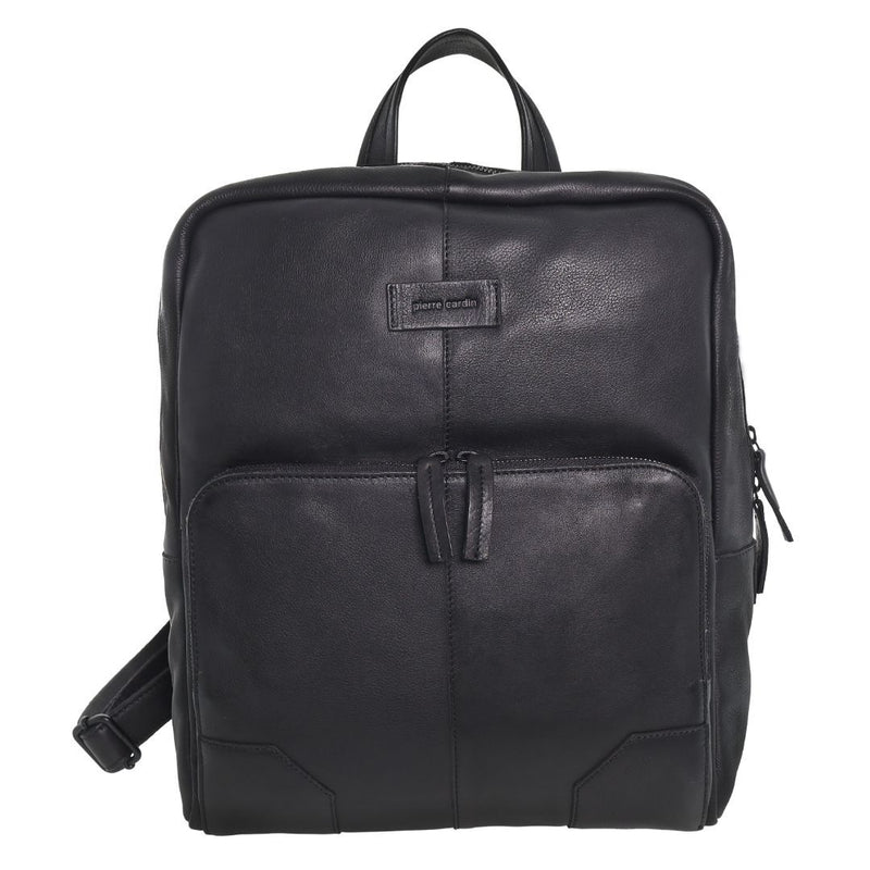 Load image into Gallery viewer, Pierre Cardin Mens Leather Sleek Backpack Bag w/ Laptop Compartment in Black-3