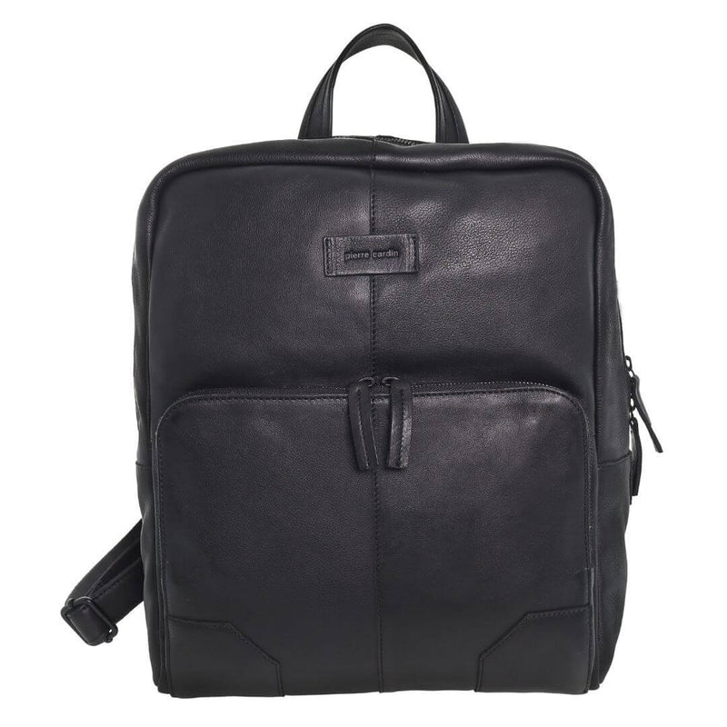 Load image into Gallery viewer, Pierre Cardin Mens Leather Sleek Backpack Bag w/ Laptop Compartment in Black-3