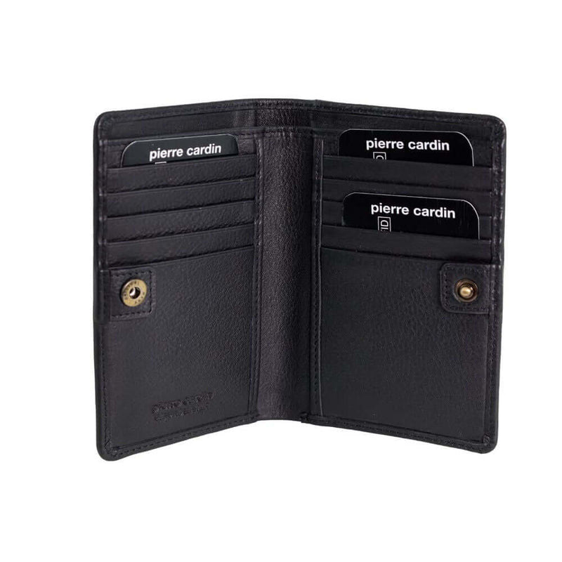 Load image into Gallery viewer, Pierre Cardin Ladies Leather Snap Button Bi-Fold Wallet - Black-2
