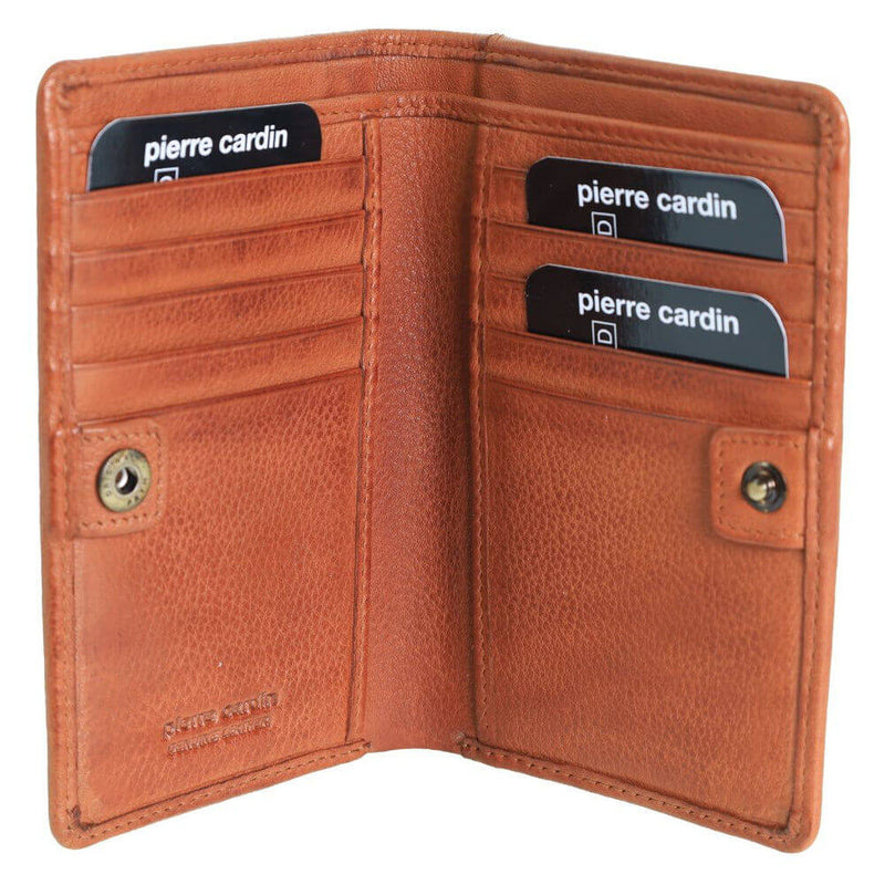 Load image into Gallery viewer, Pierre Cardin Ladies Leather Snap Button Bi-Fold Wallet - Cognac-2
