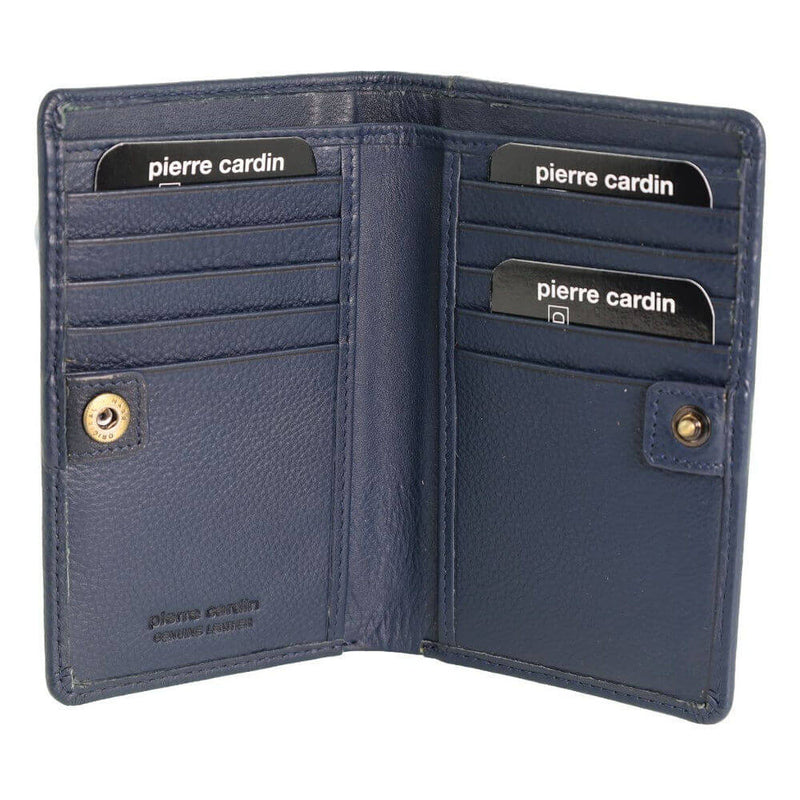 Load image into Gallery viewer, Pierre Cardin Ladies Leather Snap Button Bi-Fold Wallet - Navy-2