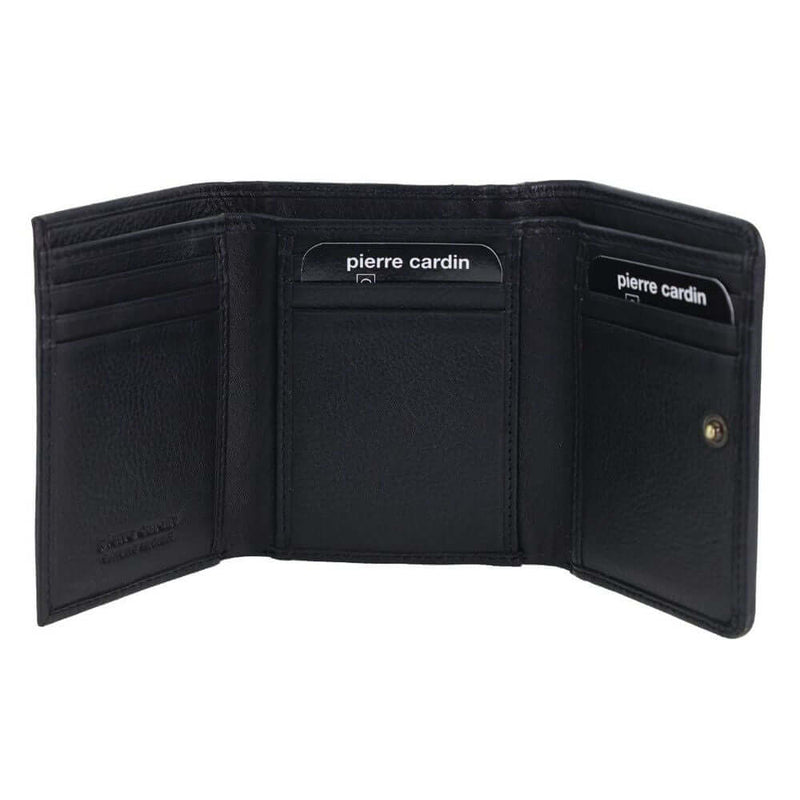 Load image into Gallery viewer, Pierre Cardin Ladies Leather Snap Button Tri-Fold Wallet - Black-2