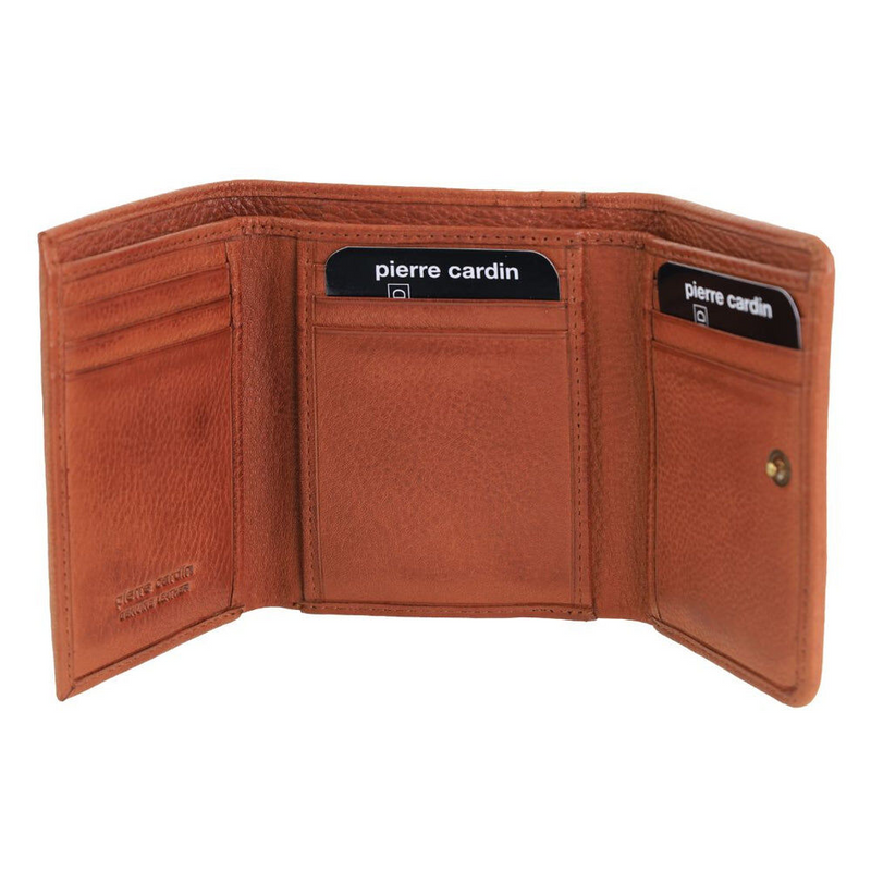 Load image into Gallery viewer, Pierre Cardin Ladies Leather Snap Button Tri-Fold Wallet - Cognac-1