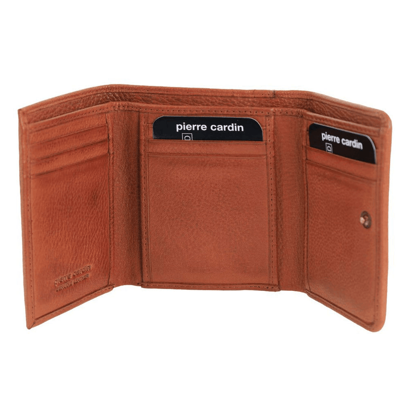 Load image into Gallery viewer, Pierre Cardin Ladies Leather Snap Button Tri-Fold Wallet - Cognac-0