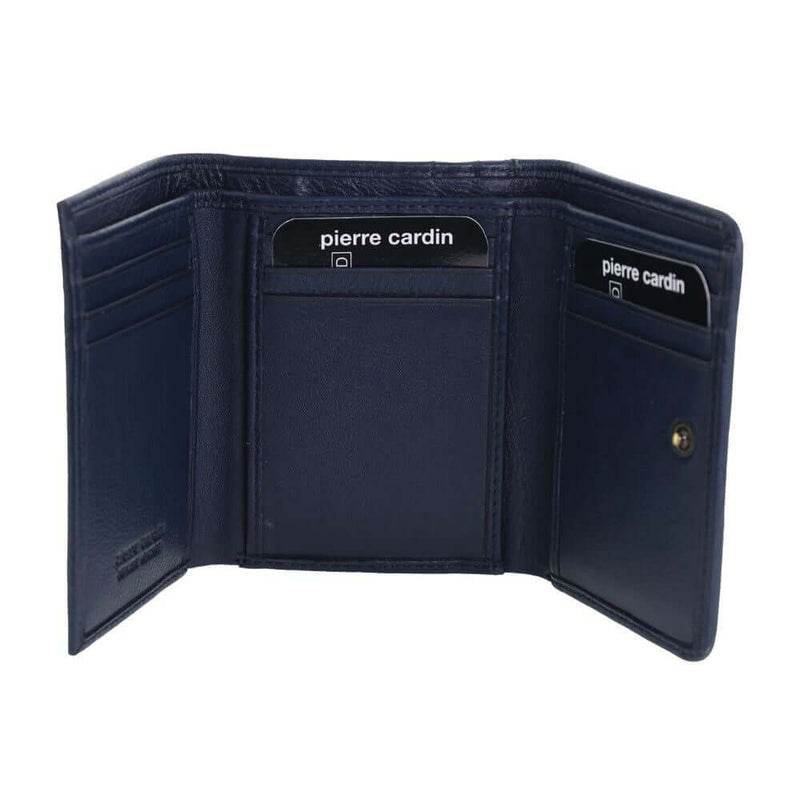 Load image into Gallery viewer, Pierre Cardin Ladies Leather Snap Button Tri-Fold Wallet - Navy-2