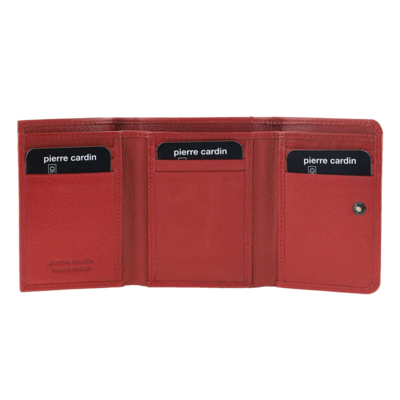 Load image into Gallery viewer, Pierre Cardin Ladies Leather Snap Button Tri-Fold Wallet - Red-2