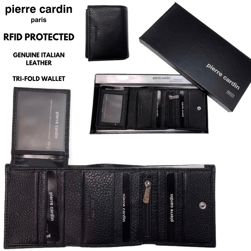 Load image into Gallery viewer, Pierre Cardin RFID Mens Wallet Tri-Fold Genuine Italian Leather - Black-1