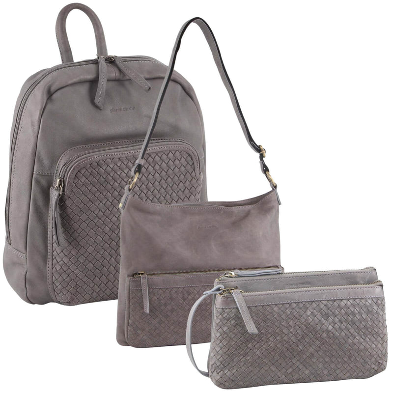 Load image into Gallery viewer, 3Pc Set Pierre Cardin Womens Woven Leather Backpack + Cross-Body Bags - Sky Blue-1