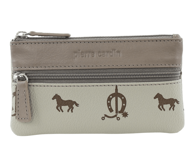Load image into Gallery viewer, Pierre Cardin Womens Horse Print Genuine Leather RFID Coin Purse Wallet - Beige/Taupe-1