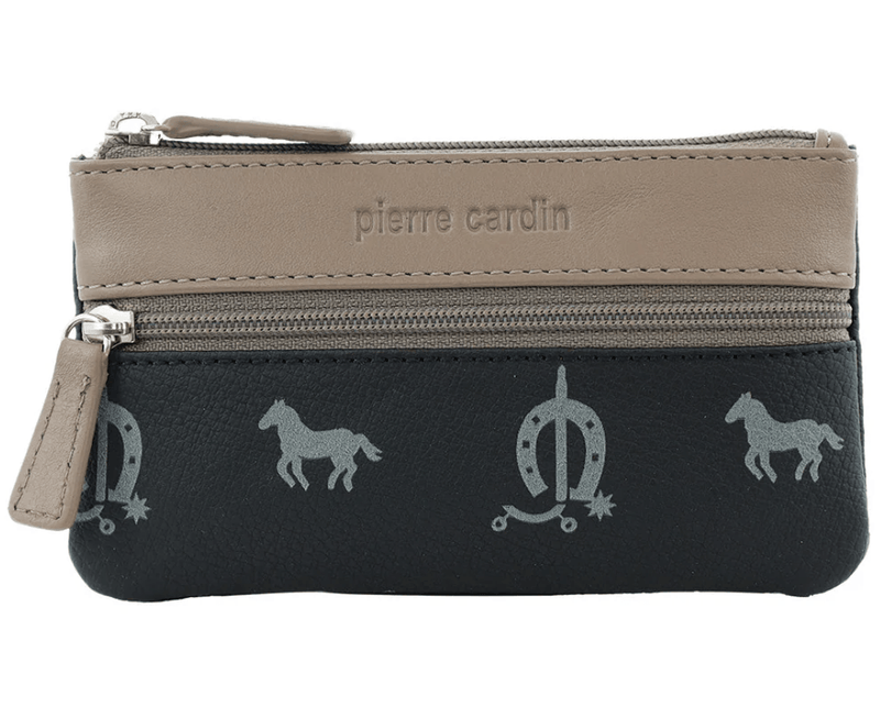 Load image into Gallery viewer, Pierre Cardin Womens Horse Print Genuine Leather RFID Coin Purse Wallet - Black/Taupe-0