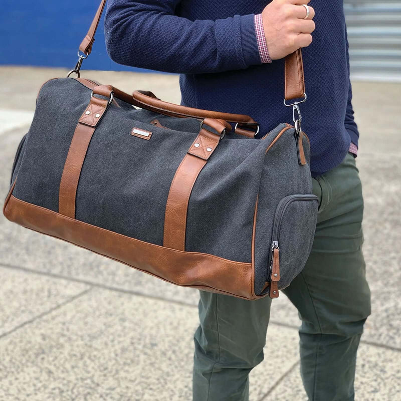 Load image into Gallery viewer, Pierre Cardin Canvas Mens Travel Bag Duffle Weekend Overnight Business Luggage - Black-4