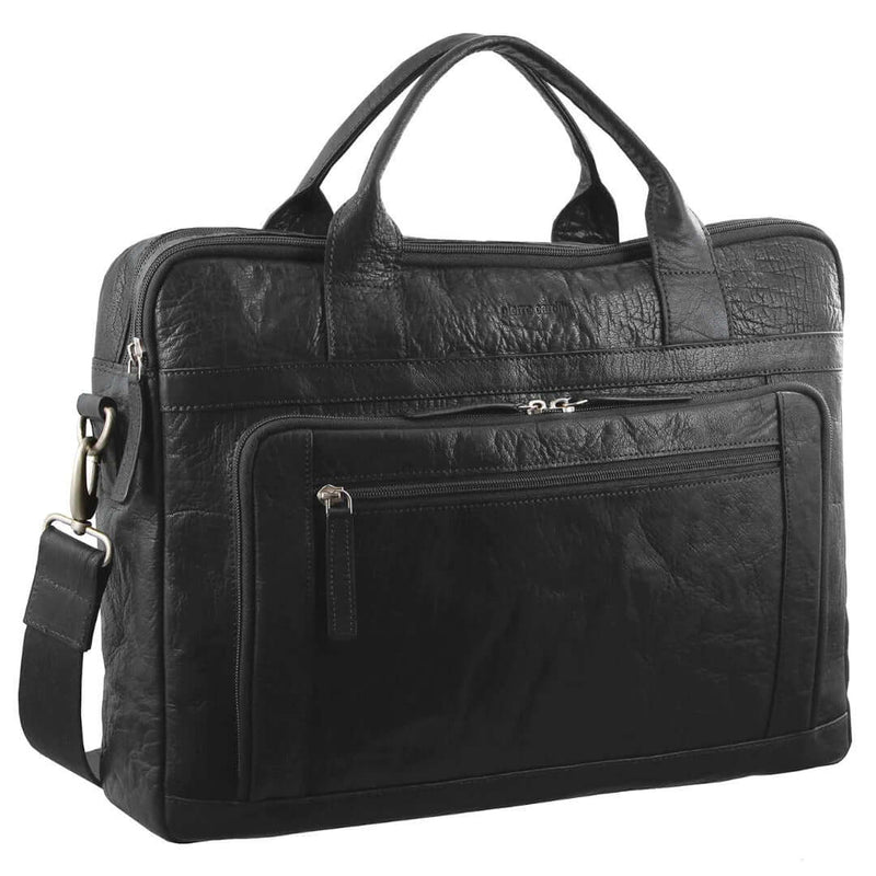 Load image into Gallery viewer, Pierre Cardin Messenger Bag Leather 15" Laptop Computer Business Crossbody Briefcase- Black-0