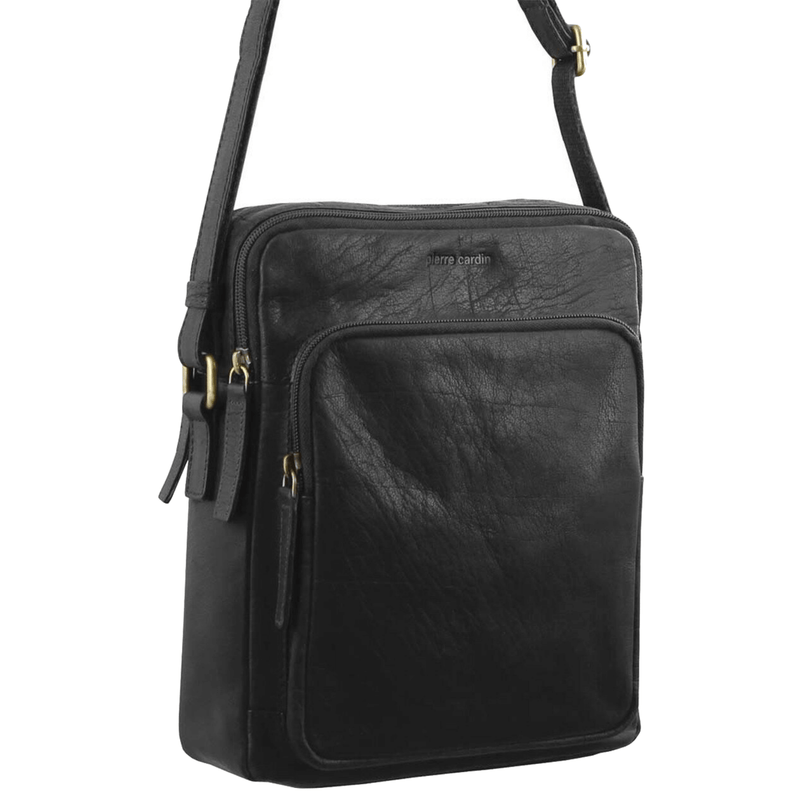 Load image into Gallery viewer, Pierre Cardin Italian Leather Tablet Bag for Android iPad Messenger Cross Body - Black-2