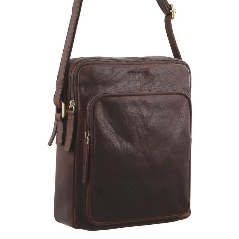 Load image into Gallery viewer, Pierre Cardin Italian Leather Tablet Bag Messenger Cross Body - Chestnut-0